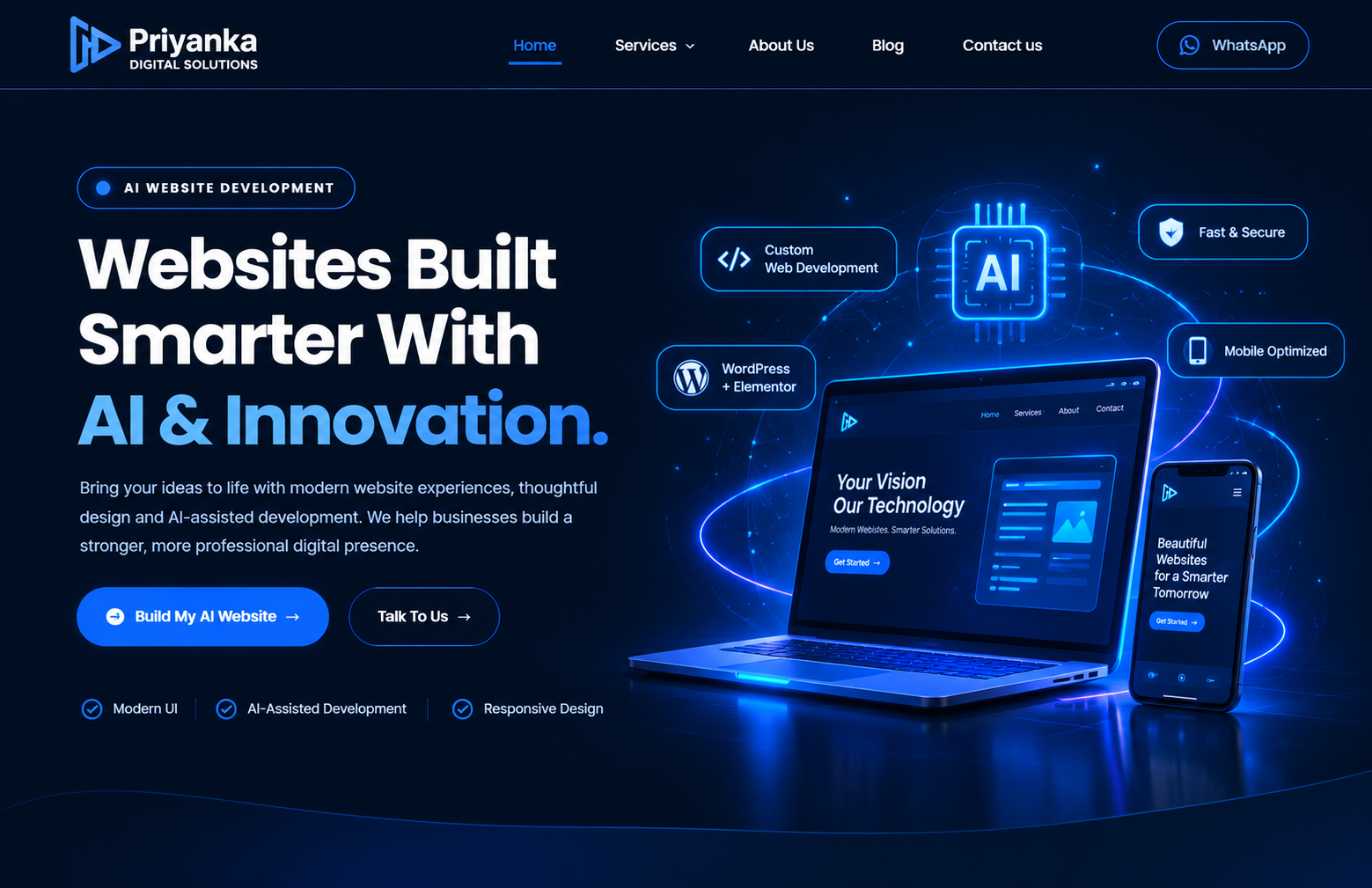 AI website development with modern website designs on desktop and mobile